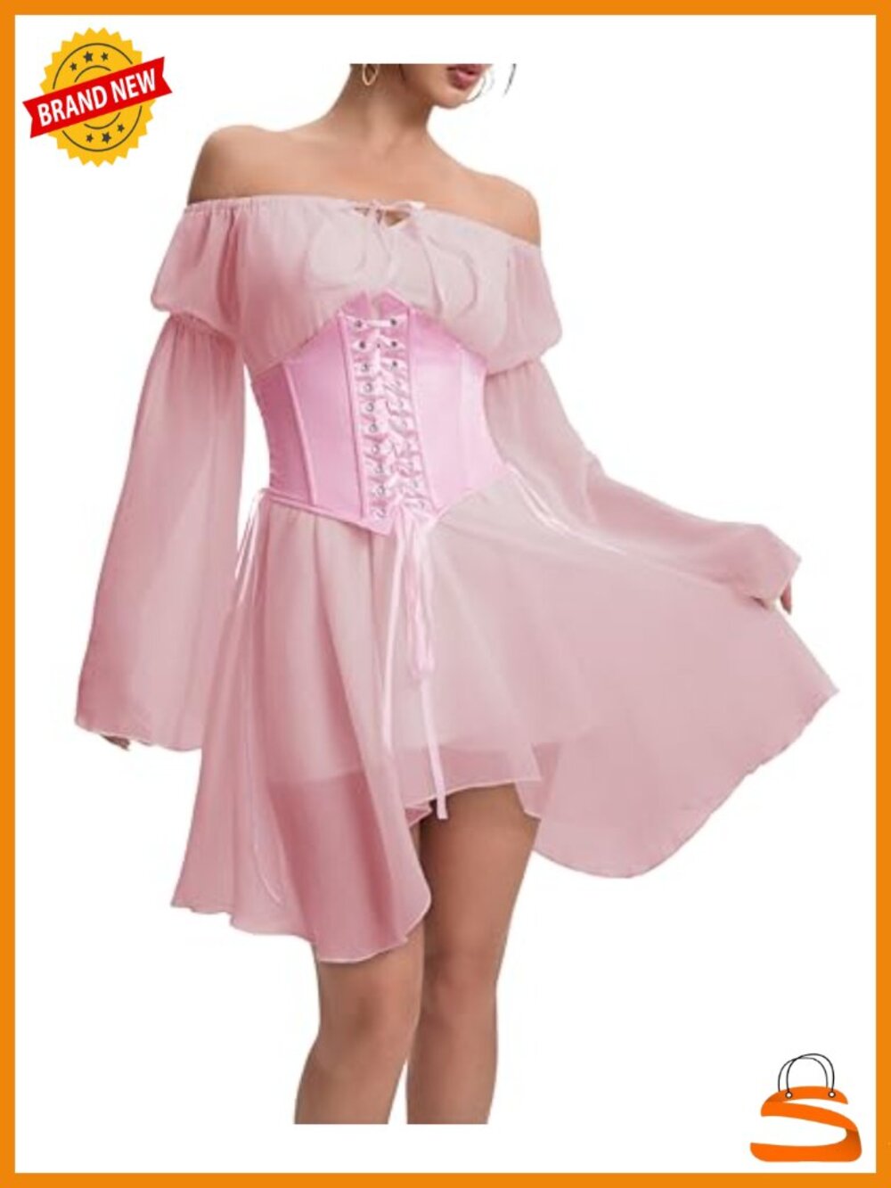 Two Piece Corset Dress Off Shoulder Bell Sleeve Mini Bustier Fairy Dress